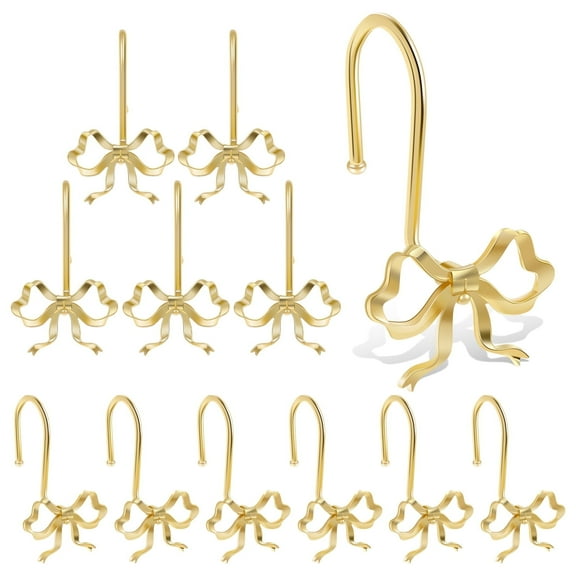 12 Pcs Decorative Shower Curtain Hook Iron and Zinc Alloy Bow Shower Curtain Ring for Home Bathroom Bedroom Living Room Nursery
