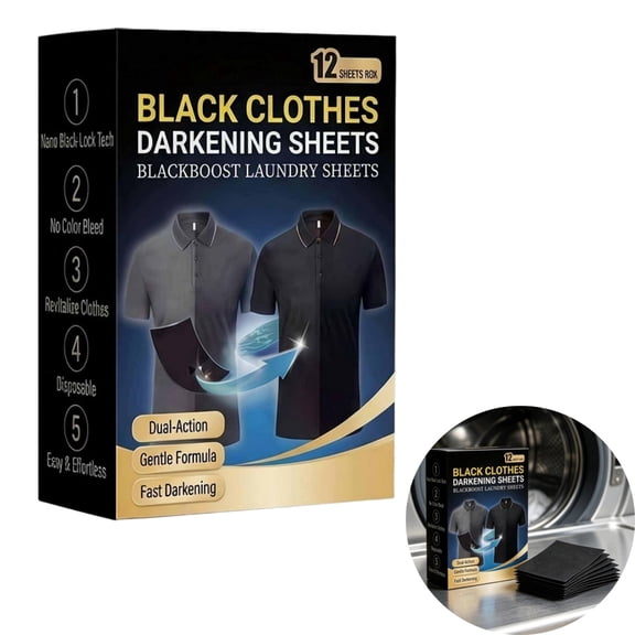 12 Pcs Deep Black Fabric Reviver, Color Restoring & Fixing Sheets, Laundry Detergent for Faded Black Clothes, Safe & Eco-Friendly Wash Fixative