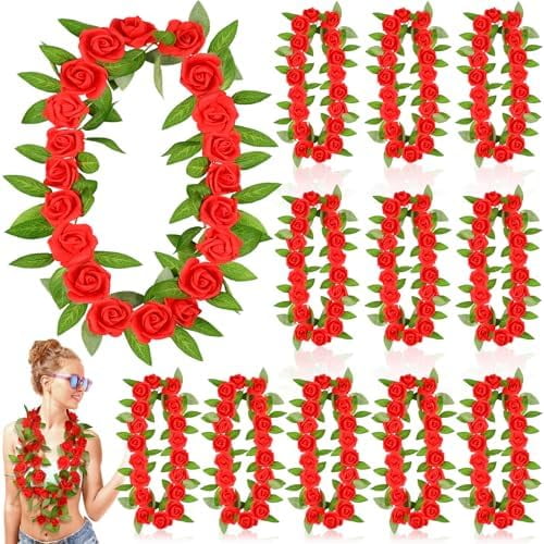 12 Pcs Derby Rose Leis Decorations for Adults Horse Racing Party Supplies Tropical Hawaiian Luau Flower Necklaces for Derby Party Accessories$$Home Decor, Kitchen, & Other