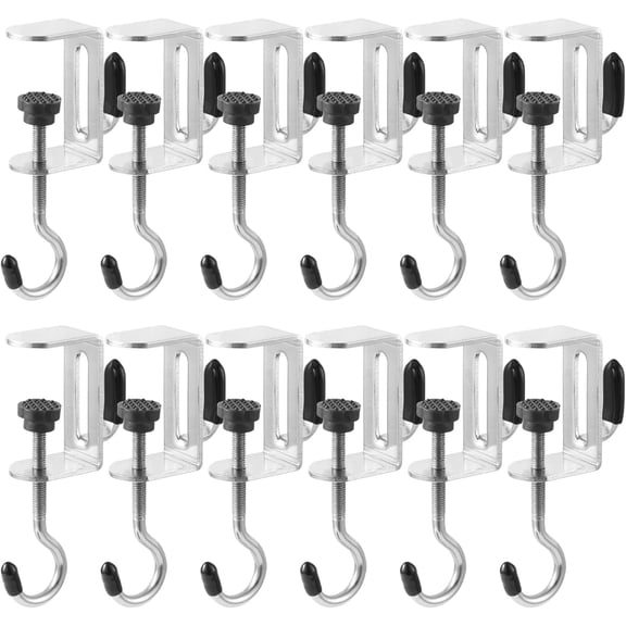 12 Pcs Desk Hangers, Adjustable Table Hooks with Dual Hook Design, Metal Backpack Hooks for Coats, Books, Bags, Stainless Steel Heavy Duty, Fits Up to 1.57 in Thickness