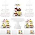 thumbnail image 1 of 12 Pcs Dessert Cupcake Stand Holder, Cake Table Display Set Include 5 Cupcake Stand Tiered Tower 1 Cake Holder 6 Serving Tray Combo for Tea Party Birthday Baby Shower Wedding(White,White), 1 of 12