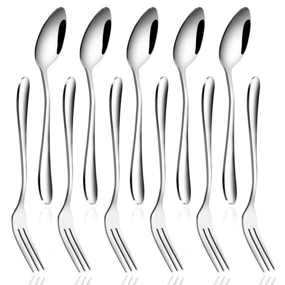 12 Pcs Dessert Forks and Spoons Set, Stainless Steel Mini Forks and Mini Spoons, Small Fruit Appetizer Cocktail Forks and Mini Coffee Spoons Teaspoon (6 Small Forks+6 Small Spoons)