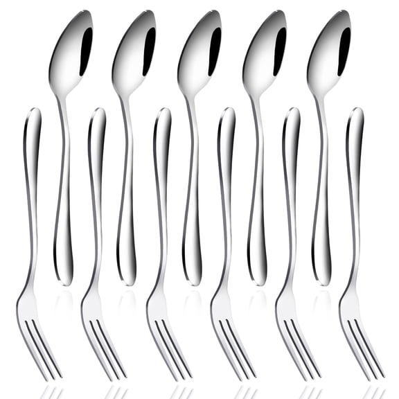 JINYINGHOD 12 Pcs Dessert Forks and Spoons Set, Stainless Steel Mini Forks and Mini Spoons, Small Fruit Appetizer Cocktail Forks and Mini Coffee Spoons Teaspoon