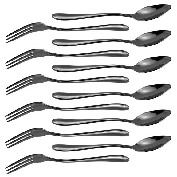 JINYINGHOD12 Pcs Dessert Forks and Spoons Silverware Set, Stainless Steel Mini Coffee Spoons Teaspoon, Small Appetizer Cocktail Fruit Forks for Kitchen, Black