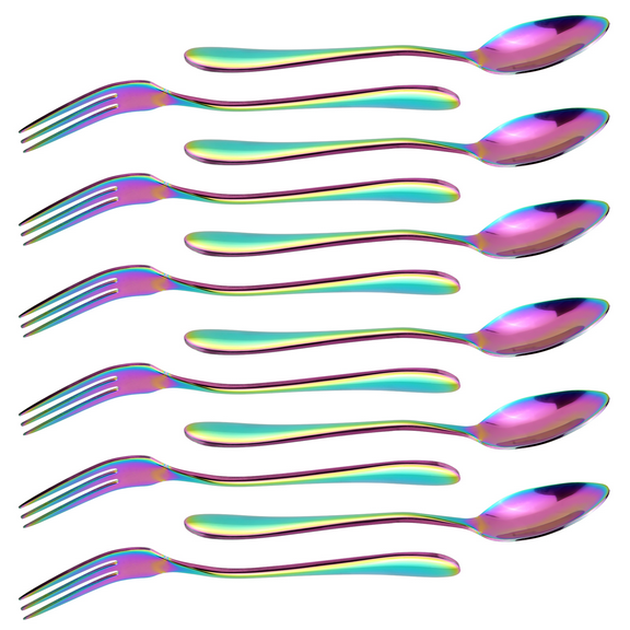 12 Pcs Dessert Forks and Spoons Silverware Set, Stainless Steel Rainbow Mini Forks and Spoons, Mini Coffee Spoons Teaspoon, Small Appetizer Cocktail Fruit Forks for Kitchen (6 Forks+6 Spoons)