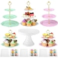 thumbnail image 1 of 12 Pcs Dessert Table Display Stand Set Include 5 Cupcake Stand Holder Tier Tower 1 Cake Holder 6 Serving Tray Combo for Party Birthday Baby Shower Wedding(Pink, Green, White), 1 of 7