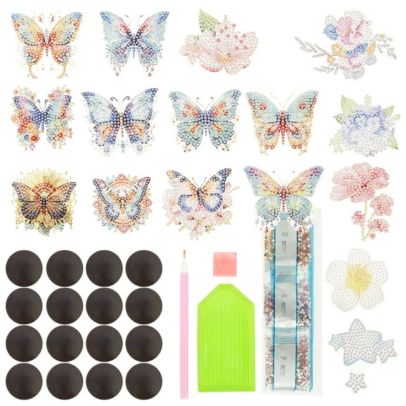 12 Pcs Diamond Painting Kits, Butterfly Diamond Art Refrigerator Magnets, Diamond Art Kits for Adults, Fridge Magnet Diamond Art Kits, DIY Crafts Kits for Adults