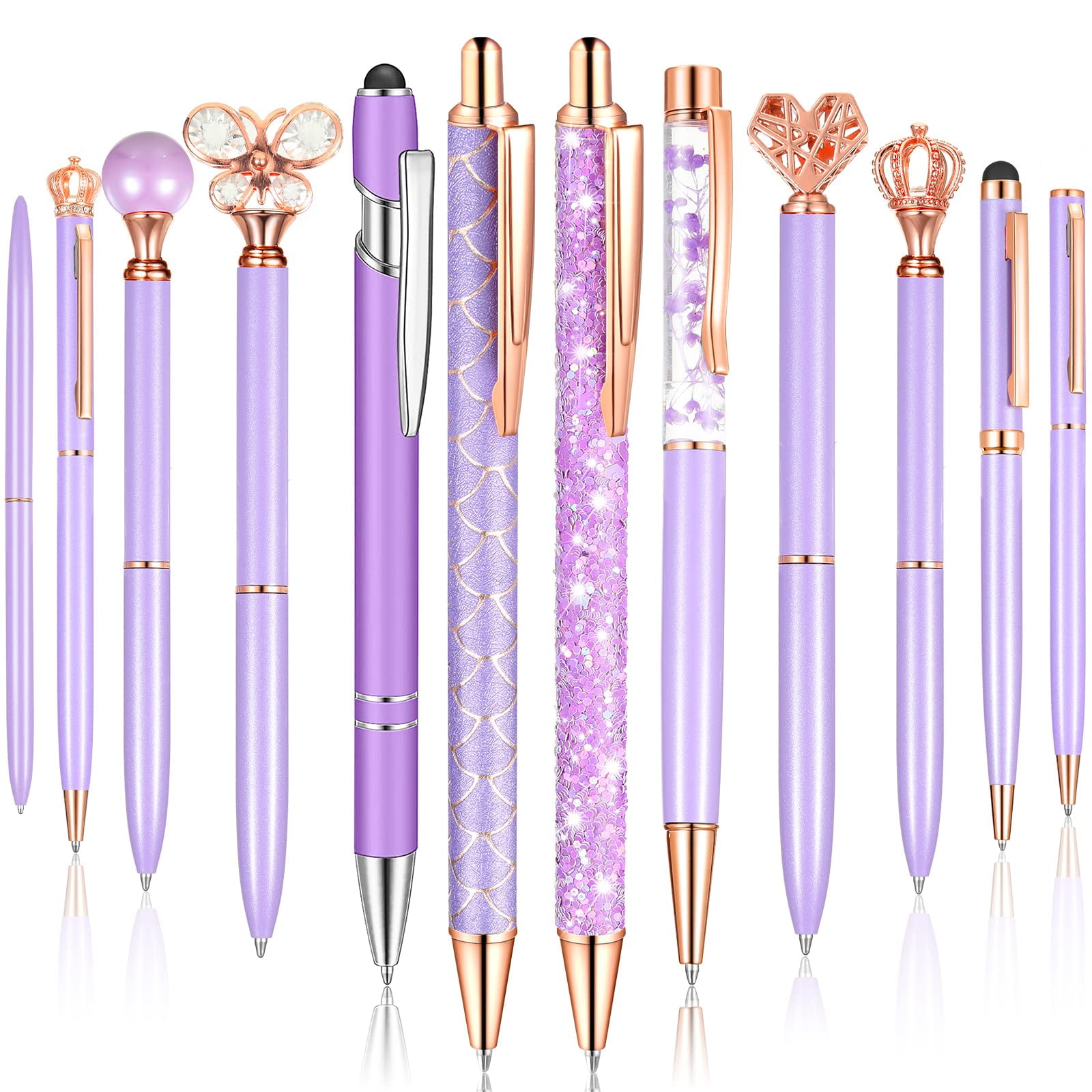 12 Pcs Diamond Pens Metal Liquid Sand Glitter Cute Ballpoint Pen Set ...