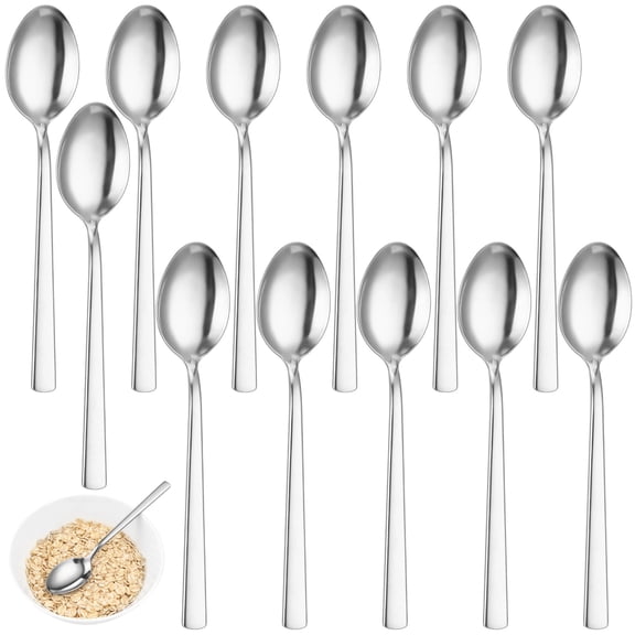 12 Pcs Dinner Spoons, Large Stainless Steel Spoons, Mirror Polished Silver Teaspoons, Metal Tablespoons for Soup, Cereal, Rice, Dishwasher Safe Flatware for Home, Party