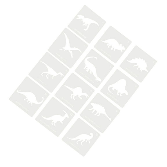 FUEENIRVA 12-Pack Dinosaur Painting Stencils for Kids, Reusable Plastic Drawing Templates with Safe Blunt Edges
