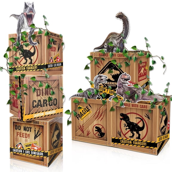 12 Pcs Dinosaur Party Decorations Set 12 x 12 x 12 Inch Dinosaur Theme Boxes with Paper Cutouts Dino Theme Table Centerpieces Party Favor Boxes for Birthday Shower Celebrations Decorations Y114