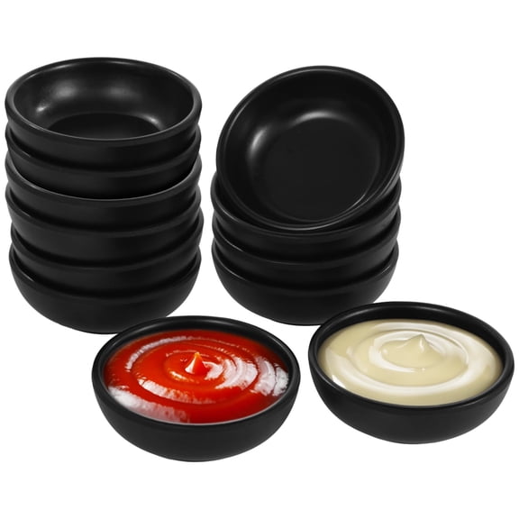 12 Pack Black Melamine Dip Bowls - 1.7 oz Unbreakable Stackable Condiment & Sauce Dishes for Parties, BBQs & Restaurants