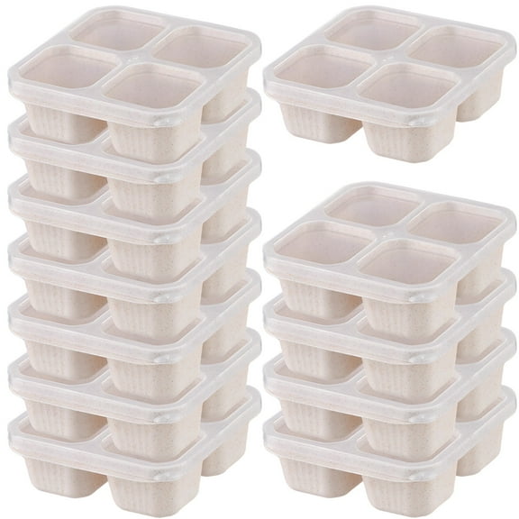 12 Pcs Divided Compartments, Reusable Meal Prep Containers with Lids, 4-compartment Snack Containers, Microwave and Dishwasher Safe, Lunch Boxes for Travel, Office, and On-the-Go Meals