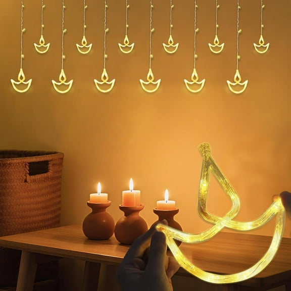12 Pcs Diwali Decorations, Warm Waterproof Lamp Beads Anchor Fairy Lights, Diwali Gifts, Indoor and Outdoor Diwali Decorations Items, USB Controlled Curtain Lights