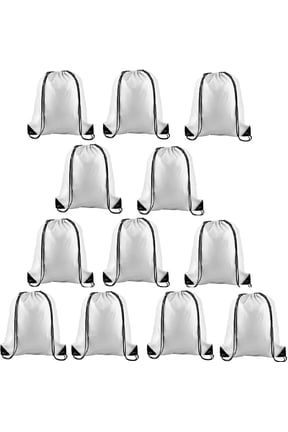 12 Pcs Drawstring Backpack Bags Sport Gym Sack Cinch Bags Bulk for School Traveling and Storage (White)