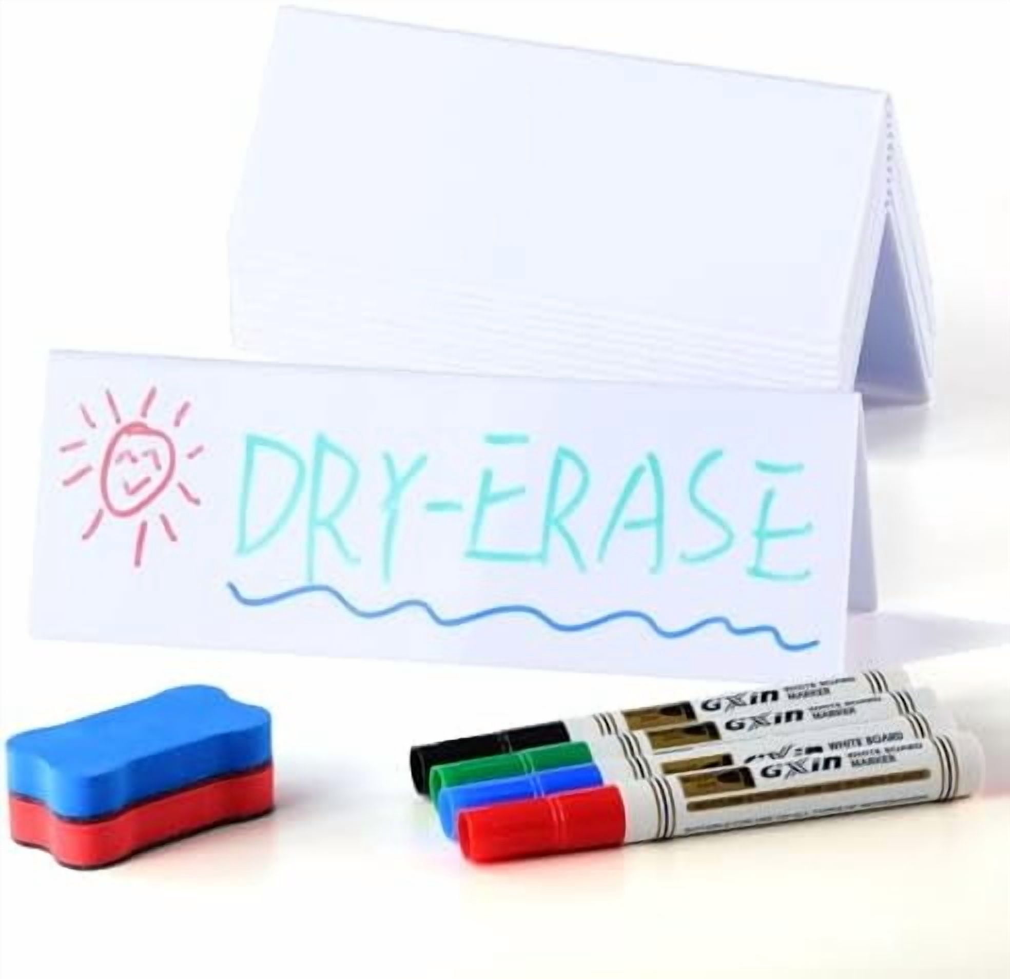 12 Pcs Dry Erase Name Tent Cards for Table, Reusable Name Cards 8.75" x 3" Desk Name Tents Sets with Dry Erase Markers and Erasers, Facilitate Effective Organization of Meetings and Classes