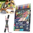 thumbnail image 1 of 12 Pcs Dual Tip Glitter Markers Set 24 Colors Metallic Brush Art Marker Pens 10ml Large Capacity for Journaling Doodling Scrapbooking Card DIY Painting Crafts Multi, 1 of 9