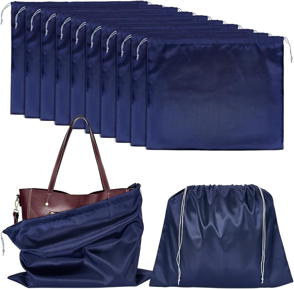 12 Pcs Dust Bags for Handbags 15.6×19.7 Inch Silk Storage Bags Portable Drawstring Pouch Cloth Travel Bags for Handbags Purses Shoes Boots Midnight Blue Blue