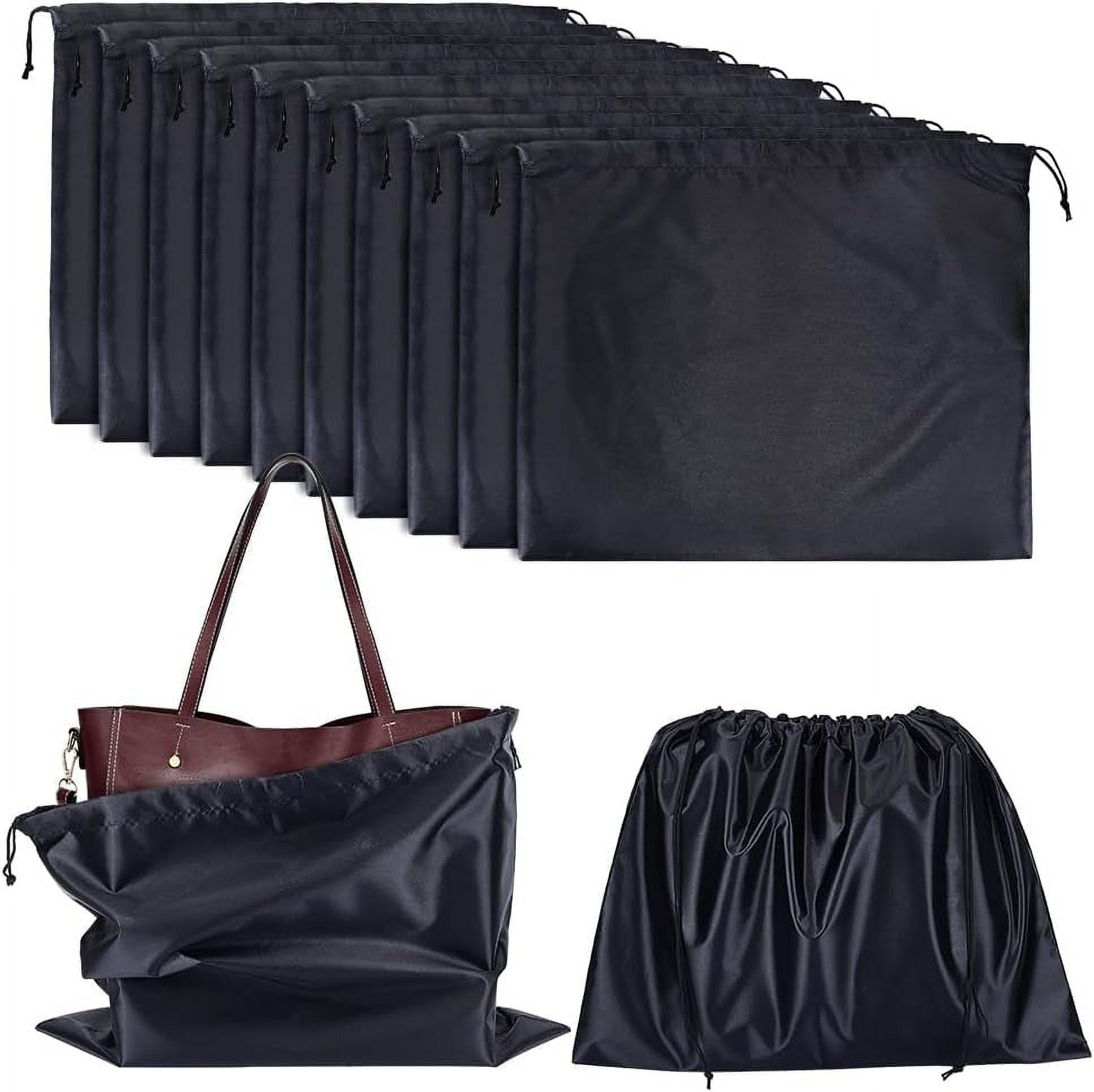 12 Pcs Dust Bags for Handbags Imitation Silk Storage Bags Portable Drawstring Pouch Cloth Travel Bags for Handbags Purses Shoes Boots Black 15.6×19.7 Inch(39.7x50cm)