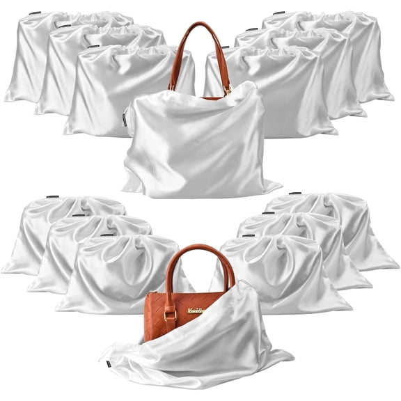 12 Pcs Dust Bags for Purses and Handbags Satin Purse Storage Organizer With Drawstring Closure Handbag Protector (White)