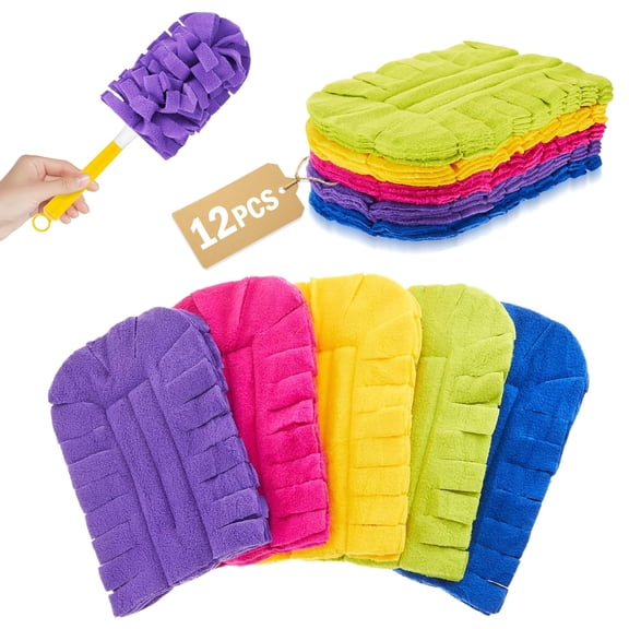 12 Pcs Duster Refills, Reusable Fleece Duster Pads, Washable Duster Refill Covers, Multi Surface Dusting Pads for Home Cleaning, Dark Colors, 7.3 x 4.4 in