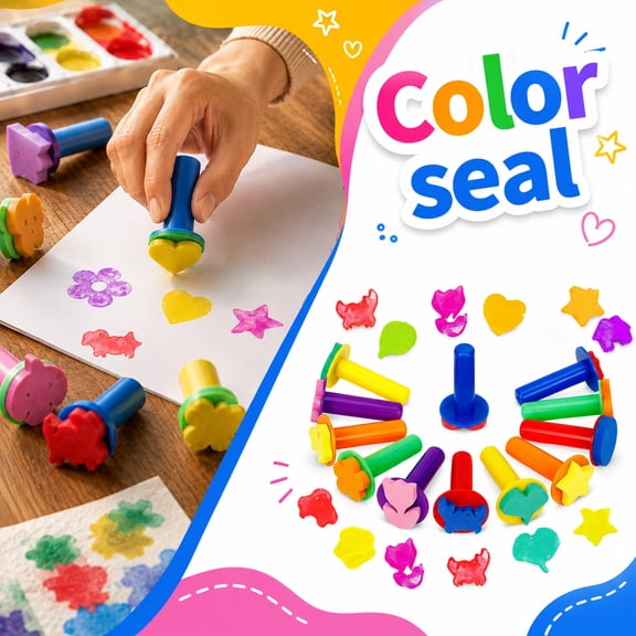 12 Pcs EVA Foam Sponge Paint Stamp Set, Painting Stamper with Plastic Handle, DIY Art Craft Accessory for Drawing & Handmade Projects