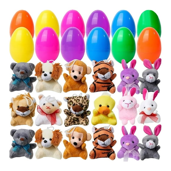 12 Pcs Prefilled Easter Eggs of Mini Stuffed Animal Plush Toys Easter Basket Stuffer for Kids Easter Egg Filler Stuffer,Easter Decorations Gifts