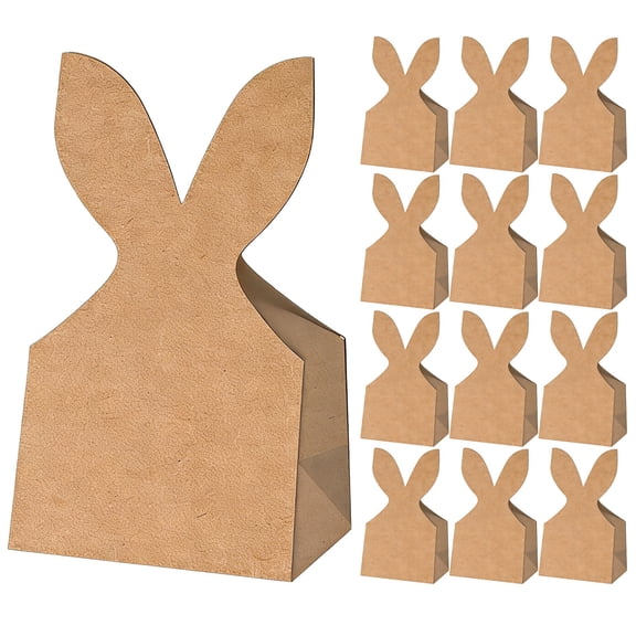 12 Pcs Easter Bunny Bags, Easter Gift Bags Kraft Paper Bunny Treat Bags, DIY Bunny Gift Boxes, Candy Goodie Decorated Easter Bags