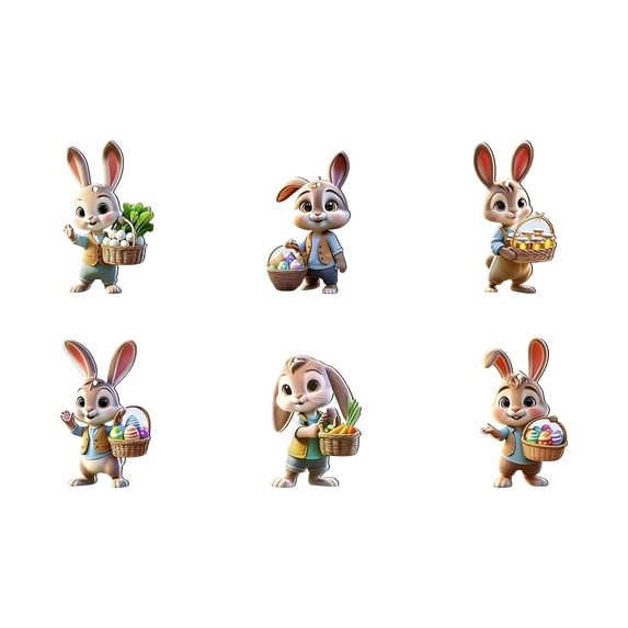 12 Pcs Easter Bunny Hanging Ornaments, Cute 2D Wooden Easter Tree Ornaments Decor Cartoon Rabbit with Egg Designs Mini DIY Hanging Pendants for Home Holiday Party Decorations Supplies
