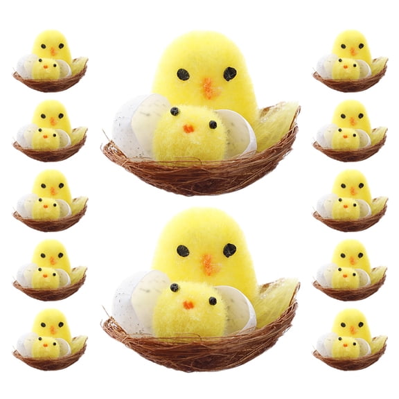 12 Pcs Easter Chick Decoration Small Fluffy Chicks Plush Figure Toys Eggs Halloween Ornament