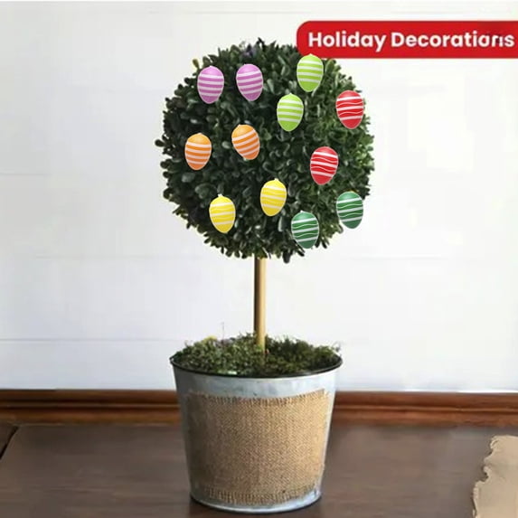 12 Pcs Easter Decorations Plastic Easter Eggs Set Colorful Flower Print White Ribbon Tops Bright Festive, Easter Decorations for Tree