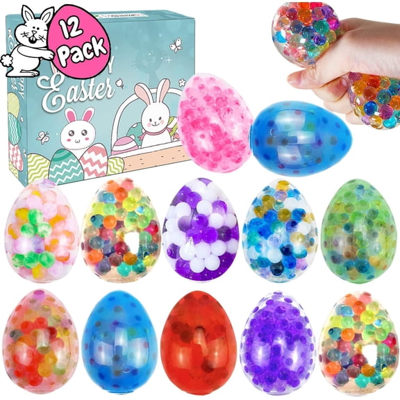 12 Pcs Easter Egg Stress Balls For Adults, Squishy Squeeze Balls As Classroom Prizes, Party Favors And Easter Basket Stuffers