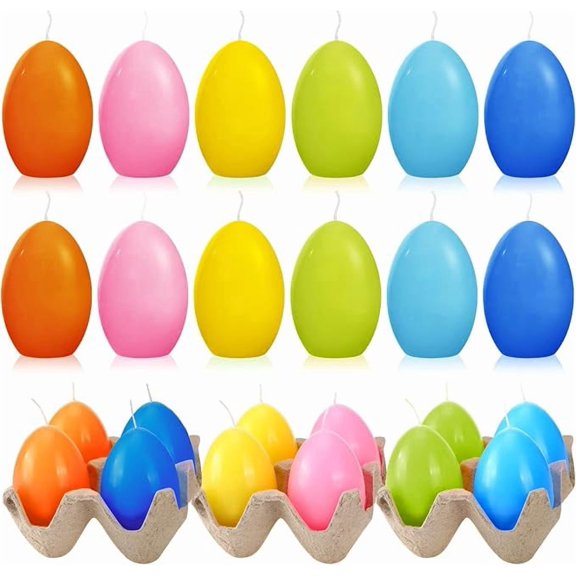 12 Pcs Easter Eggs Candles Soy Wax Colorful Easter Candles Gift Happy Easter Egg Candle Unscented Egg Shape Candle for Home Room Indoor Easter Party Decorations, 6 Colors