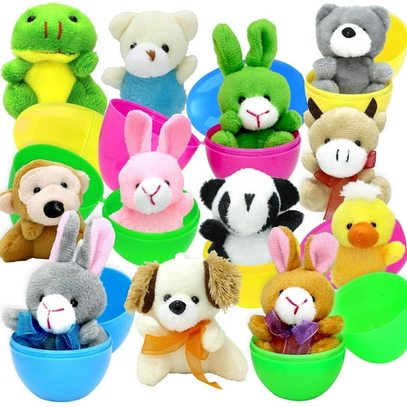 12 Pcs Easter Eggs Filled with Mini Plush Animals Toy for Easter Basket Stuffers, Prefilled Easter Eggs for Easter Party