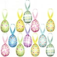 thumbnail image 1 of 12 Pcs Easter Eggs Hanging Ornaments, Buffalo Plaid Daisy Hanging Decorations, Colorful Decorative Egg Baubles Ornaments, Spring Farmhouse Tree Ornaments Basket Filler (Pastel), 1 of 9