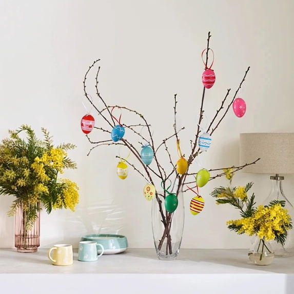 12 Pcs Easter Eggs Hanging Ornaments Colorful Easter Egg Decorations for Easter Tree Plastic Ornaments for Craft Easter Basket Stuffers Party Favors Supplies Home Decor Spring Easter Decorations A