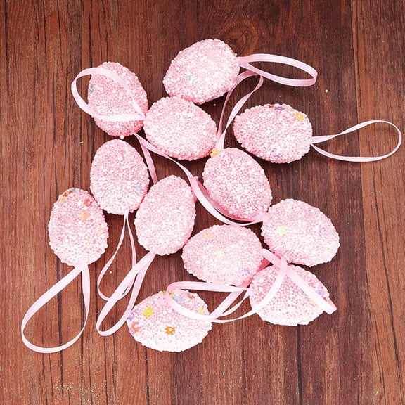 12 Pcs Easter Eggs Ornaments Vintage Colorful Paper Mache Foam Egg Easter Ornaments Hanging Easter Decorations 3cm x 4cm Mini Easter Tree Ornaments for Party Favor Easter Basket Stuffers Pink