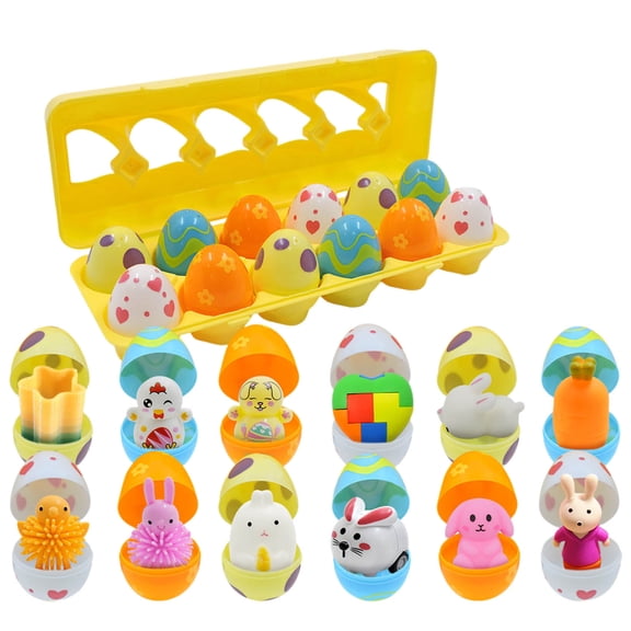 12 Pcs Easter Eggs with Squishies Toys Inside, DIY Kneading Organizer Set, Prefilled Openable Plastic Eggs with Slow Rising Bunnies Ducks Cats, Stress Relief Fidget Toys for Easter Basket Stuffers