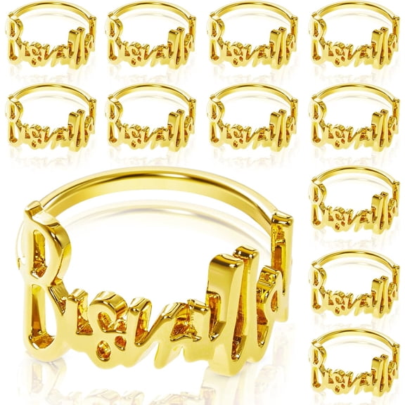 12 Pcs Eid Napkin Rings Bismillah Letter Metal Napkin Ring Set Bismillah Table Decoration Alphabet Napkins Buckles Holder for Islamic Ramadan Holiday Wedding Party (Gold)