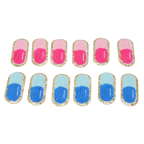 12 Pcs Embroidered Patches Cartoon Cute Pill Shape Easy Ironing Patches for DIY Clothing Bags Shoes Shirts Socks
