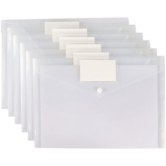 12 Pcs Envelopes Binder Pocket,Plastic Binder Folders,A4 Size File Folders,11 Holes Expandable Document Pouch,Snap Button and Lable Document Folders,for Classroom Home Work Office,Clear