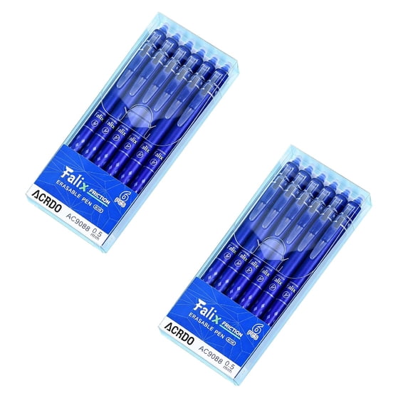12 Pcs Erasable Gel Ink Pens Retractable Pens Ink Smooth Writing Pens 0.5mm Fine Point Pen Smooth Writing Pen Cute Erasable Pens for Office Pens Women Men Pens, 6.1"x2.55", Blue