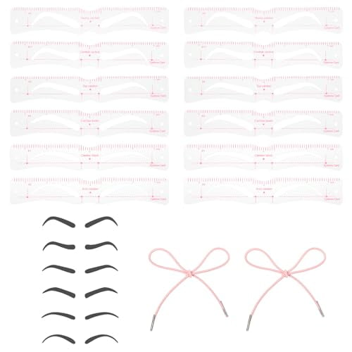 12 Pcs Eyebrow Stencil and 2 Pcs Elastic Band,Reusable Eyebrow Shaper Kit Eyebrow Template Eyebrow Mold Makeup Eyebrow Assist Eyebrow Shaping Eyebrow Makeup Tools for Beginner,White