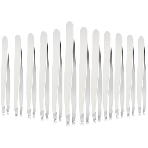 12 Pcs Eyebrow Tweezers Set for Facial Hair Stainless Steel Slanted Tip Tweezers in Bulk for Men and Women(12 Pcs,Black)