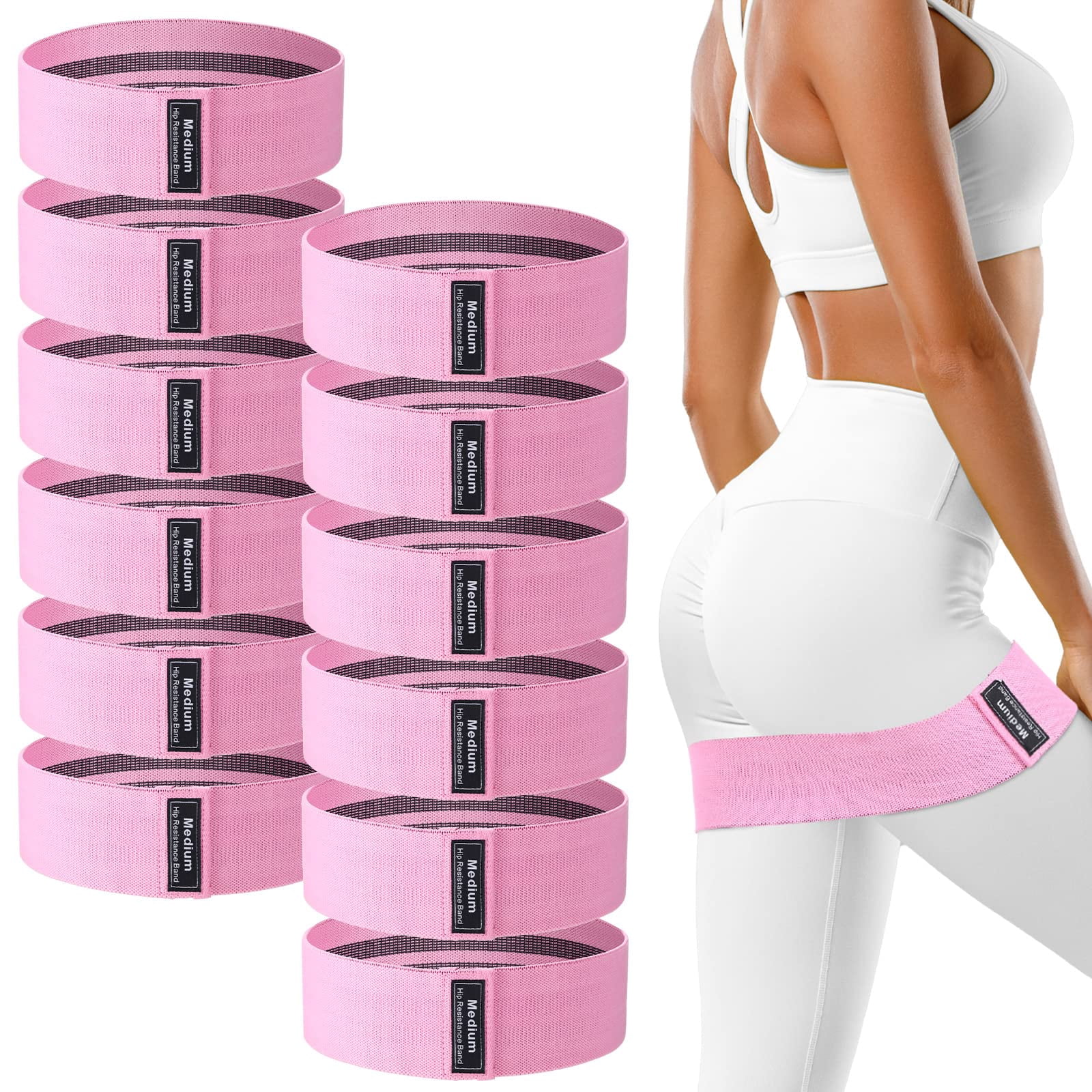 12 Pcs Fabric Resistance Bands for Working Out Booty Workout Stretch Exercise Bands Non Slip for Legs Squat Resistance Loop for Women Men Starter Butt Hip Thigh Fitness
