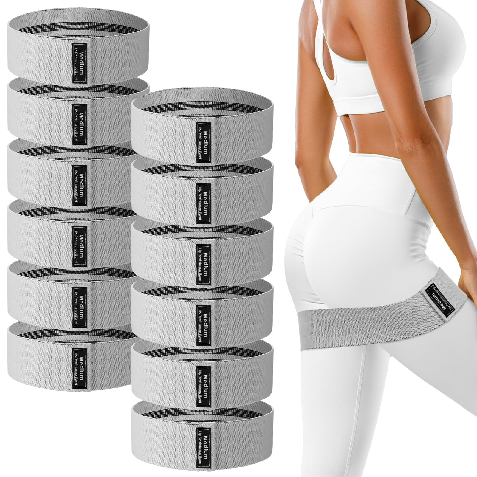 12 Pcs Fabric Resistance Bands for Working Out Booty Workout Stretch Exercise Bands Non Slip for Legs Squat Resistance Loop for Women Men Starter Butt Hip Thigh Fitness