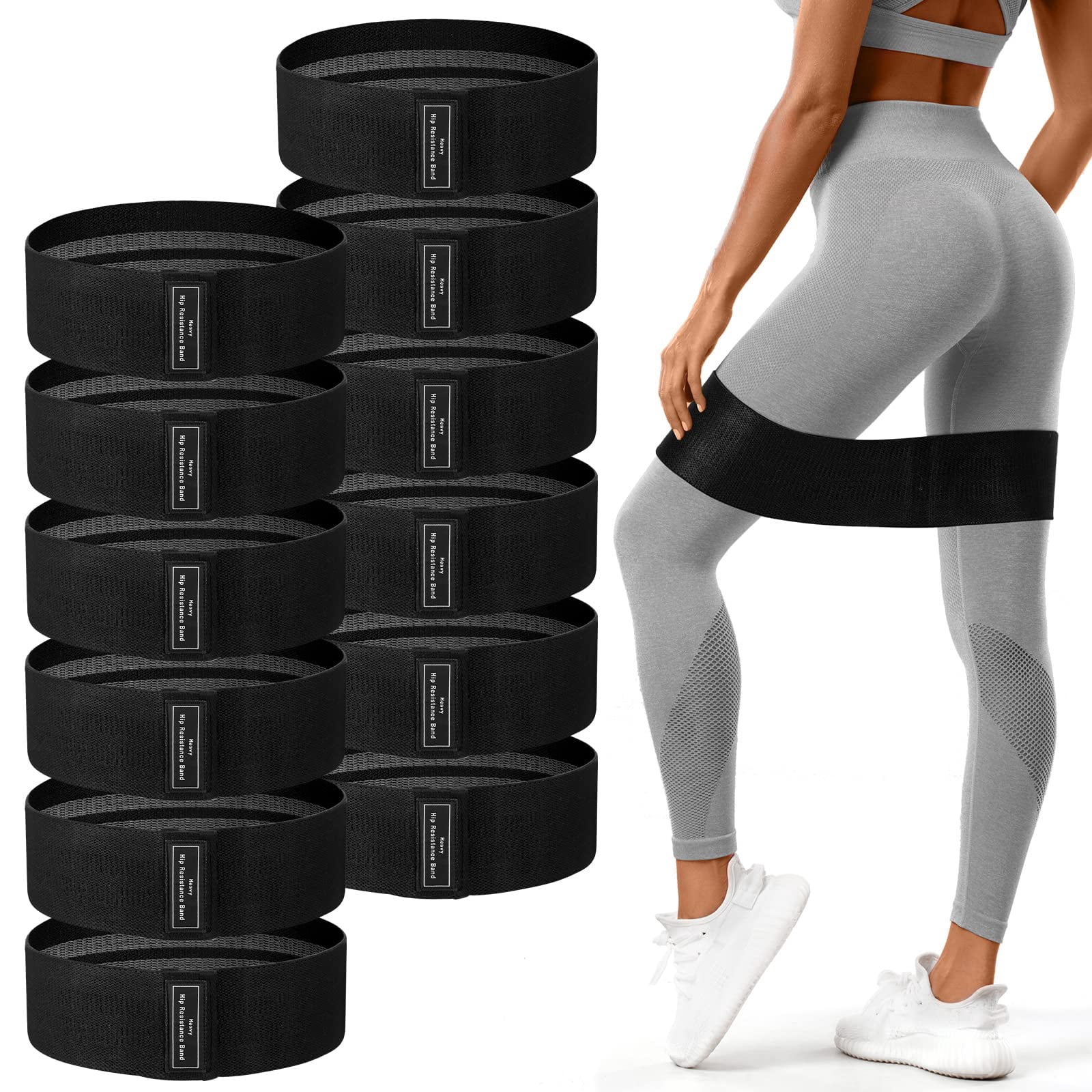 12 Pcs Fabric Resistance Bands for Working Out Booty Workout Stretch Exercise Bands Non Slip for Legs Squat Resistance Loop for Women Men Starter Butt Hip Thigh Fitness