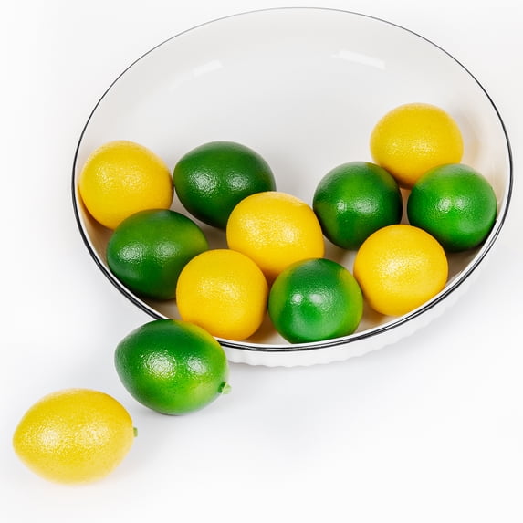 12 Pcs Fake Lemons, Artificial Lemons for Decoration, Realistic Fake Fruit Faux Limes Yellow & Green Lemon Mixed Set for Home Kitchen Cabinet Party Décor