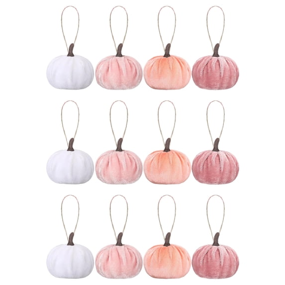 12 Pcs Fall Pumpkin Hanging Ornament, Fall Tree Decor, Neutral | 2.36 Inch, Velvet Pumpkins Fall Tree Decor, Fabric Fall Tree Ornaments, for Farmhouse Christmas Tree Autumn Wedding Party Supplies