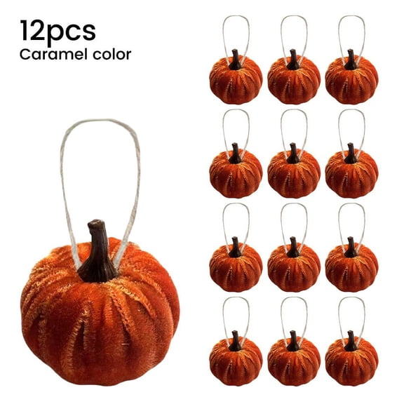 12 Pcs Fall Pumpkin Hanging Ornament Velvet Pumpkins Thanksgiving Tree Decorations for Farmhouse Harvest Autumn Home Party Decor